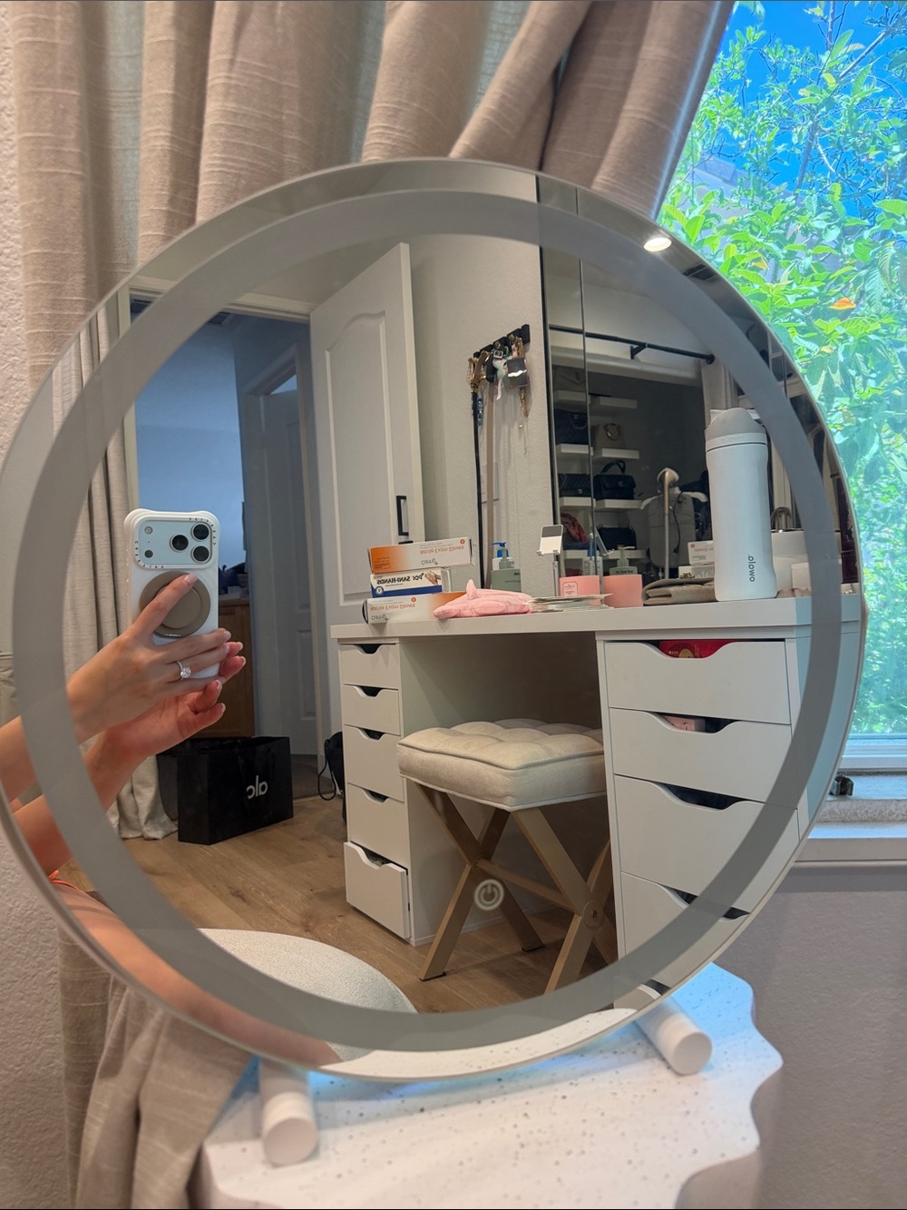 LIGHT UP LED Round Silver Vanity Mirror with Stand